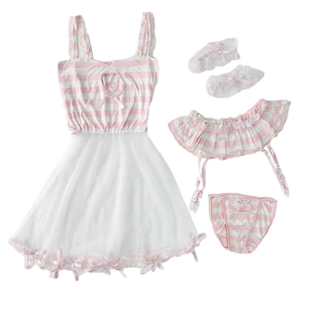 3912 Sexy Garter Lingerie Set Lolita Cosplay Mesh Chemise Costume Lace